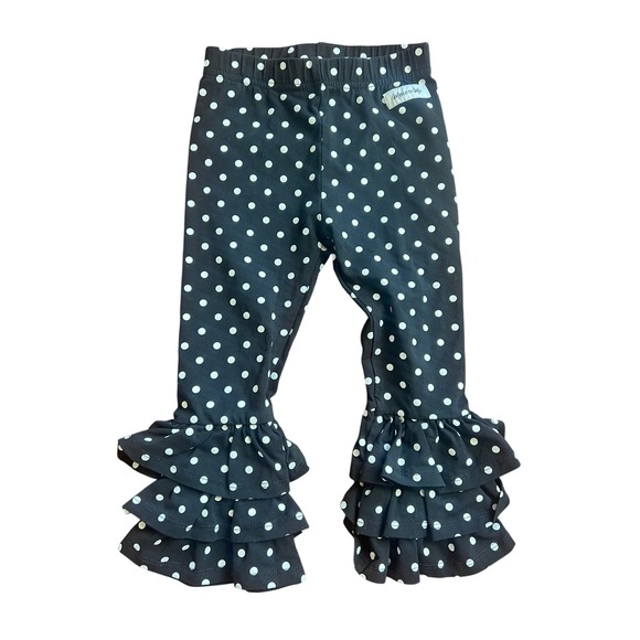 Merce & Me 2 Girls Polka Dot Ruffle Leggings Black White Halloween Spooky Whimsy - Picture 1 of 7